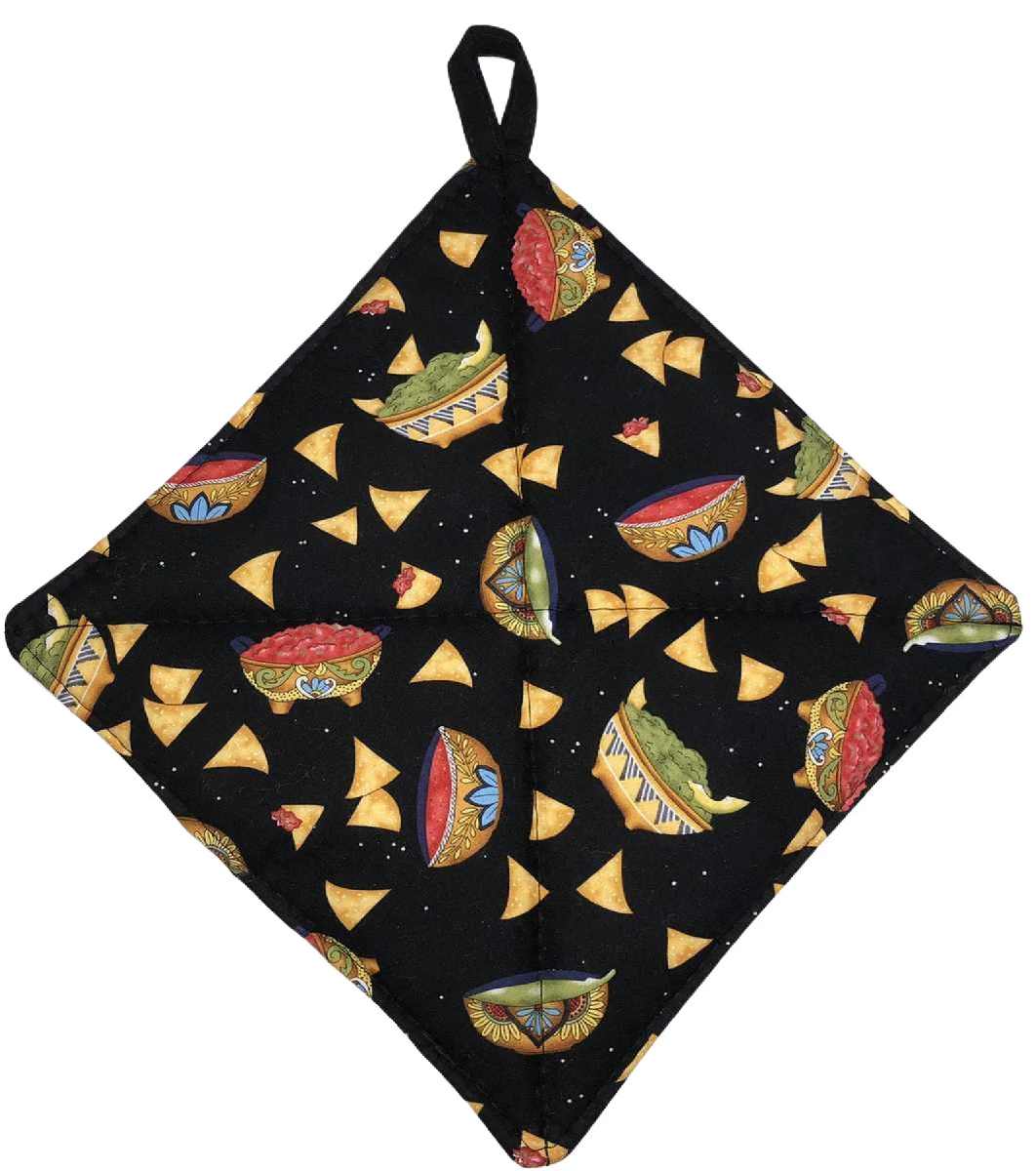 Southwestern Chips Salsa Kitchen Pot Holder Mexican Tribal Food Black Farmhouse Hot Pad Quilted Potholder