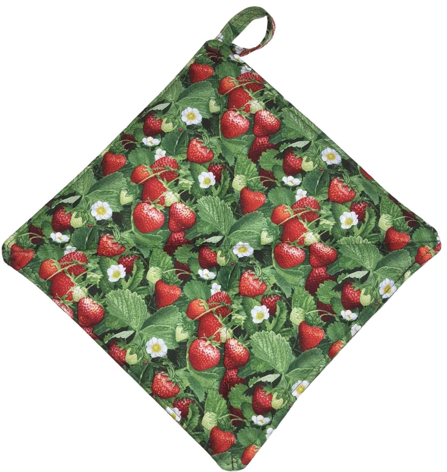 Strawberry Kitchen Pot Holder, Sweet Berry Farmhouse Thick Hot Pad, Red White Green Berries Pot Holder, Quilted Potholder
