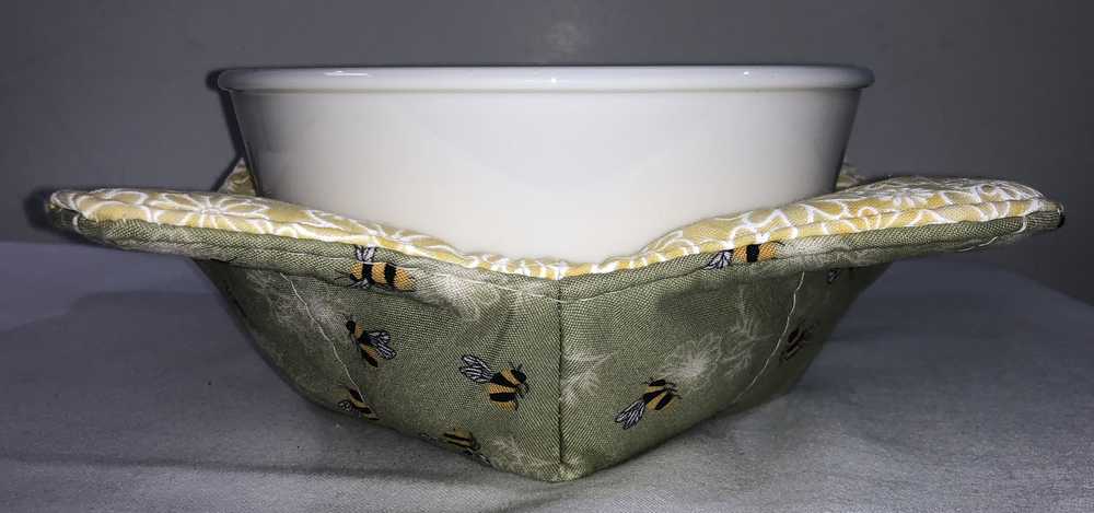 Gnome Bees Microwavable Bowl Cozy, Soup Bowl Cozy, Bowl Pot Holder, Hot Pad, Reversible - Choose Print