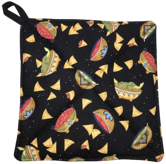 Southwestern Chips Salsa Kitchen Pot Holder Mexican Tribal Food Black Farmhouse Hot Pad Quilted Potholder