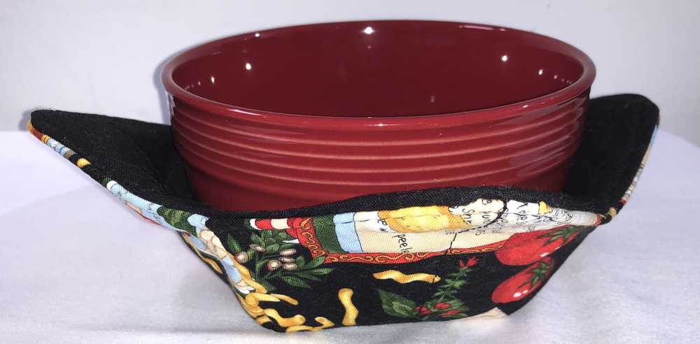 Pasta Chef / Peppers / Chips n Dip Microwavable Bowl Cozy, Soup Bowl Cozy, Bowl Pot Holder, Hot Pad, Reversible - Choose Print