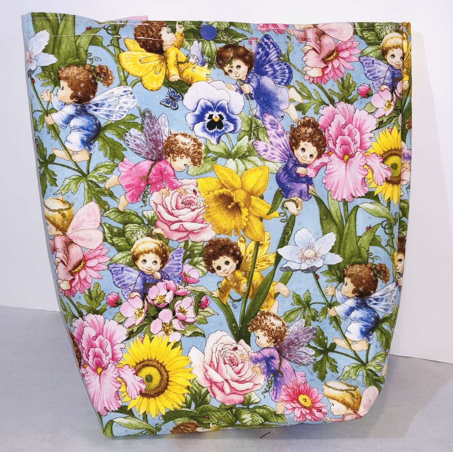 Floral Cherubs Blue & Pink Handbag Purse Tote Bag
