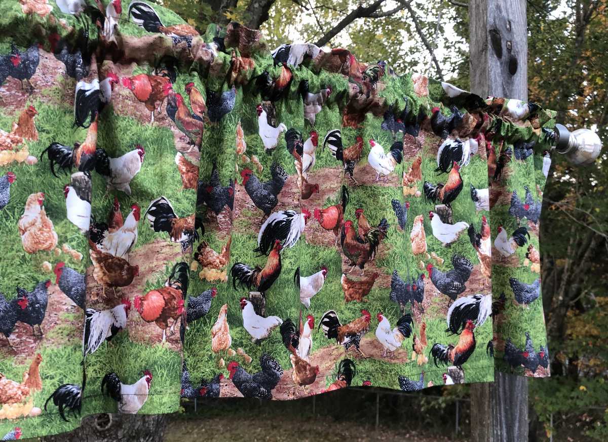 Rooster Green Valance Chicken Farm Farmhouse Farmer Country Curtain Topper Ready to Ship
