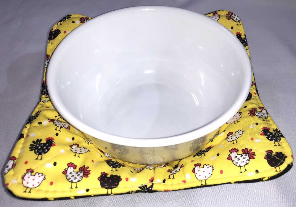 Farm Chicken Roosters Microwavable Bowl Cozy, Soup Bowl Cozy, Bowl Pot Holder, Hot Pad, Reversible