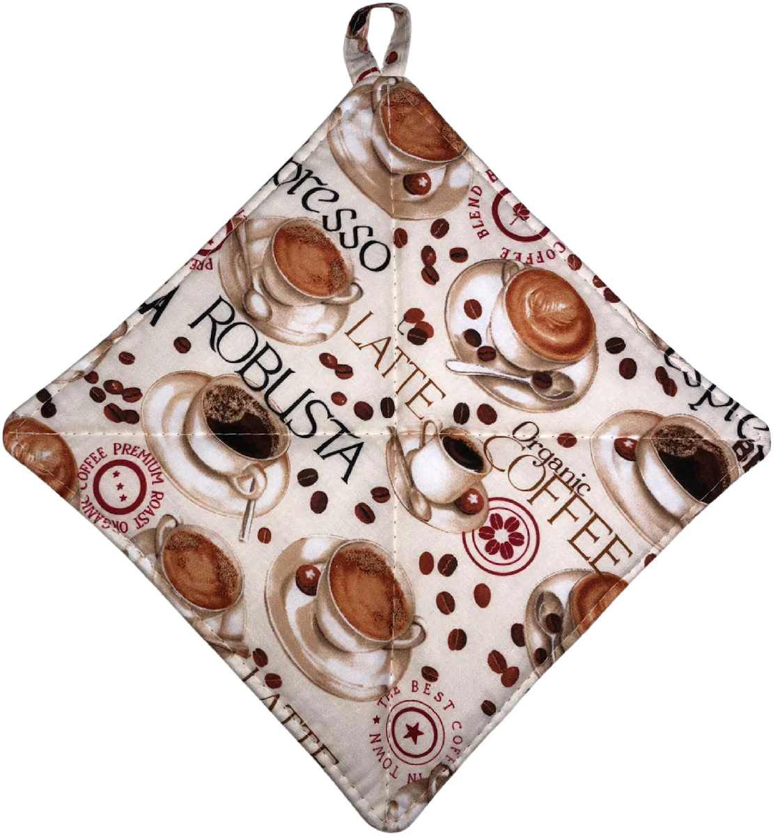 Coffee Kitchen Pot Holder, Espresso Arabica Roast Coffee Cups of Hot Brew Farmhouse Hot Pad Quilted Potholder