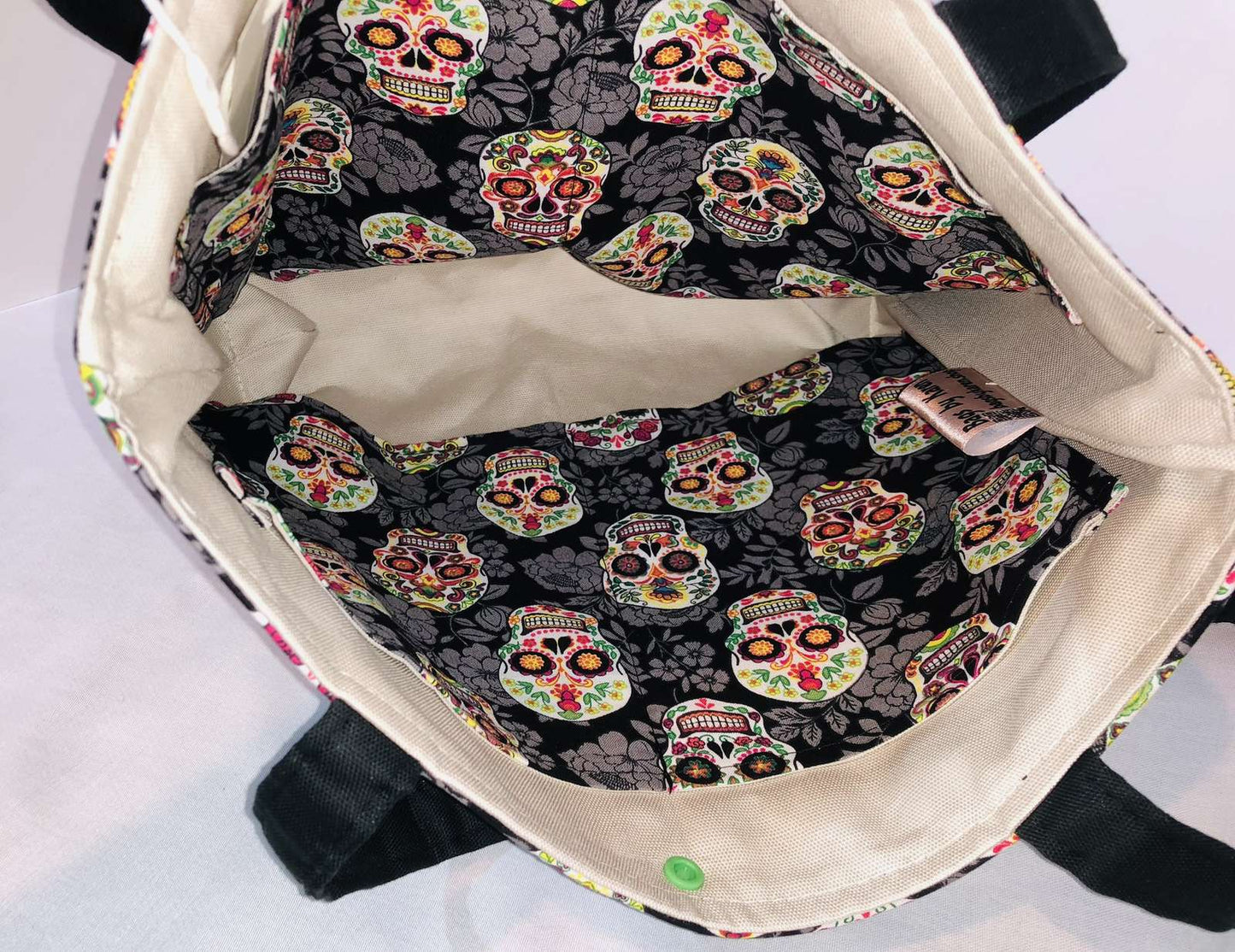 Floral Skulls Black Shoulder Bag Spooky Gothic Halloween Purse Handbag Tote + Wristlet Key FOB