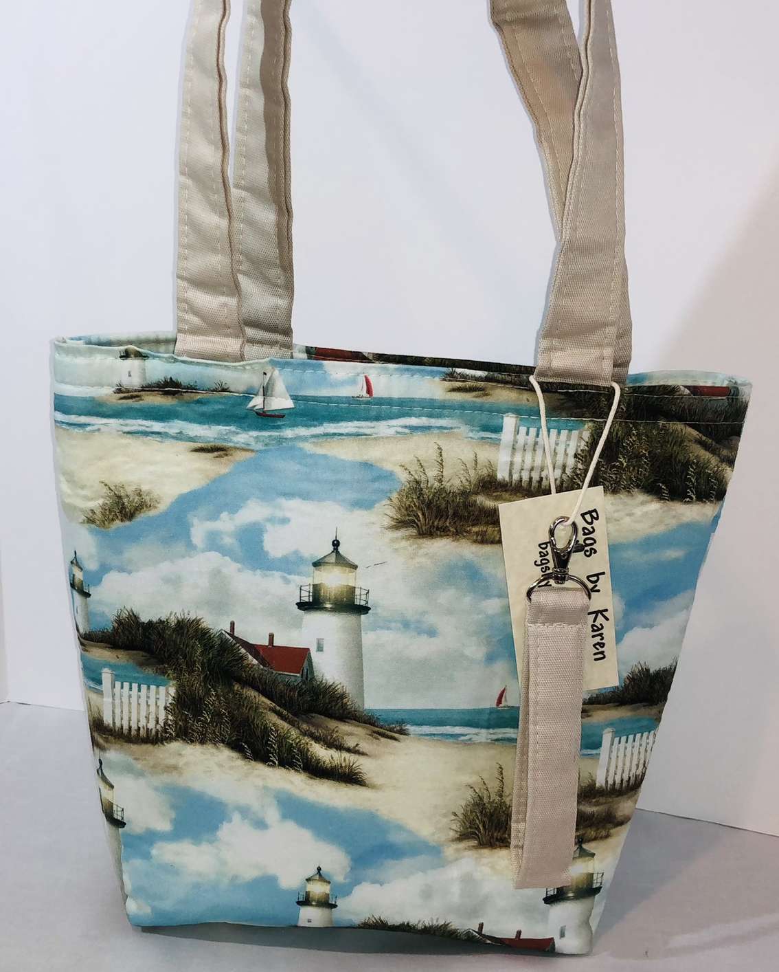 Scenic Lighthouse Sailboat Beach Scenes Handbag Purse Tote Bag + Wristlet Key Fob
