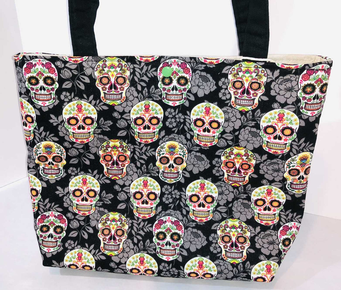 Floral Skulls Black Shoulder Bag Spooky Gothic Halloween Purse Handbag Tote + Wristlet Key FOB