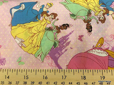 Disney Princess Pink Castle Polka Dots 100% Cotton Fabric BTY Half Yard t6/19