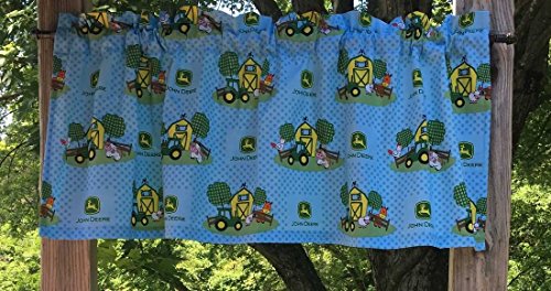 Baby Nursery Valance Handcrafted From John Deere Tractor Little Dairy Farmer Boy Blue Cotton Fabric