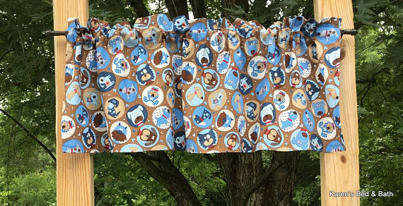 Puppy Dog Circle Canine Pet Shop Vet Clinic Blue Brown Curtain Valance NEW