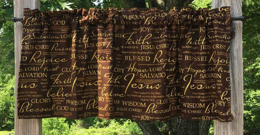 Christian Faith Brown & Gold Religious Bible Verses Handcrafted Curtain Valance