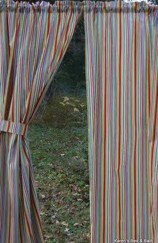 Rainbow Gearhead Stripe Curtain Panels Sewn in Blue Green Red Orange Brown White Striped Curtains / Drapes