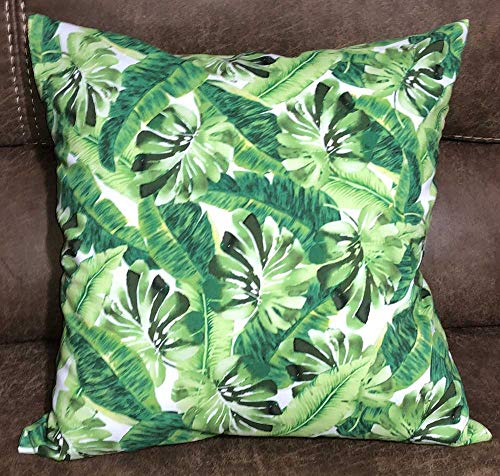Tropical Green Leaf White Pillow Cover Tropical Print Accent Pillow Sham Farmhouse Handcrafted Pillow Cover Sham a4/25