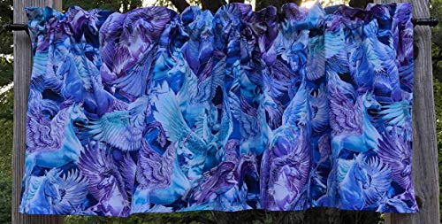 Winged Unicorn Pegasus Alicorn Pegacorn Glorious Wings Magical Unicorns Purple Blue Metallic Sparkle Curtain Valance