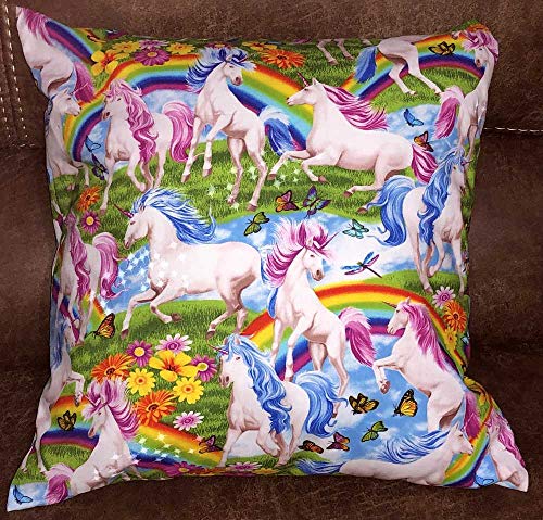 Magical White Unicorn Garden Pillow Cover Fantasy Land Print Accent Pillow Sham Farmhouse Handcrafted Pillow Cover Sham