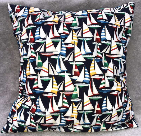 Sailboat Nautical Boat Pillow Cover Beach Sofa Accent Pillow Sham Red White Blue Sailing Farmhouse Pillow Cover, Handcrafted Pillow Cover