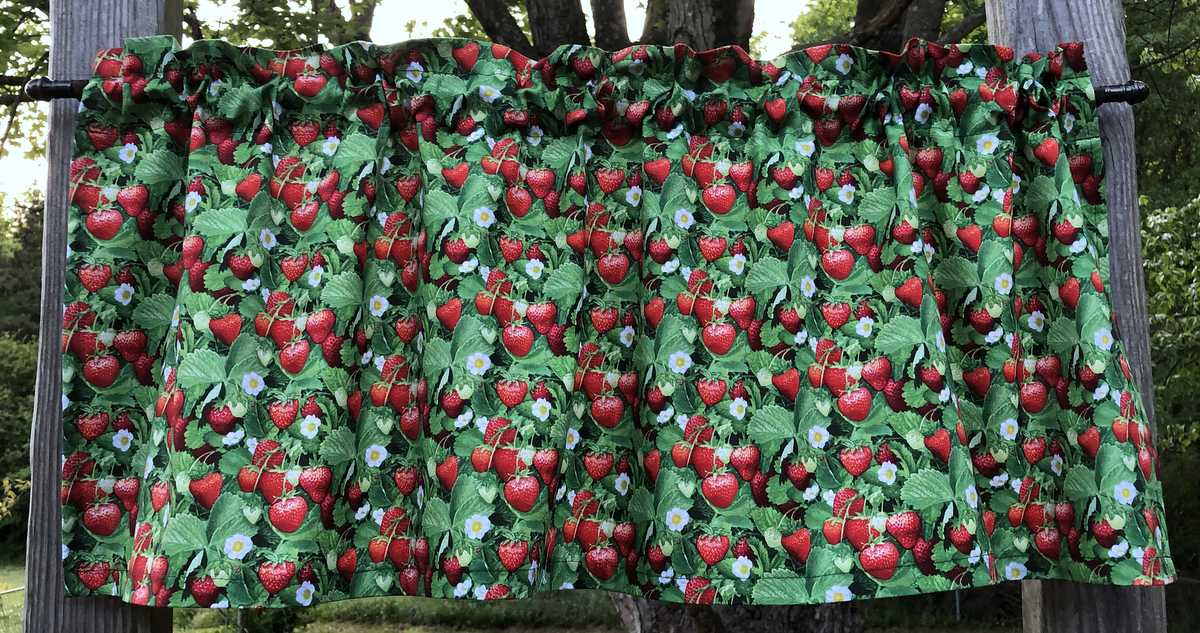 Strawberries Strawberry Field Red Berries Summer Fruit Handcrafted Kitchen Curtain Valance