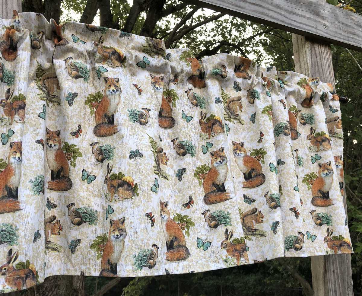 Woodland Forest Wildlife Animals Fox Rabbit Squirrel Butterfly Handcrafted Custom Sewn Valance t3/14
