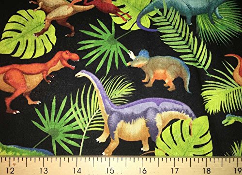 Dinosaur Prehistoric Pets Dino Jungle Green Leaf Colorful Bright & Colorful Jungle Black Handcrafted Cotton Curtain Valance t3/35