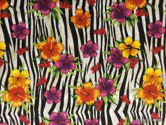 Tropical Island Floral Flowers Black and White Zebra Curtain Valance NEW