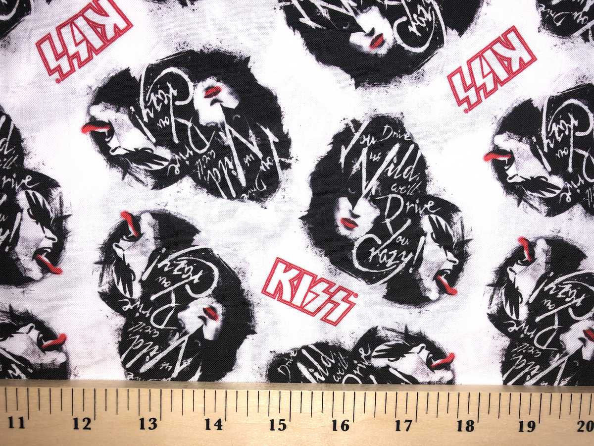 Kiss Band Music Fabric Rock and Roll Fabric Gene Simmons Fabric Kiss Rock Music White Apparel Quilting Cotton Fabric By the Fat Quarter