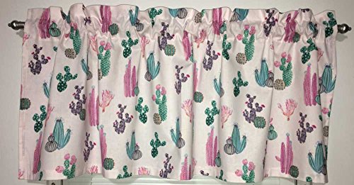 Southwest Desert Cactus Decor Cacti Succulents Arizona Mexico Southwestern Plants Pale Pink Handcrafted Curtain Valance