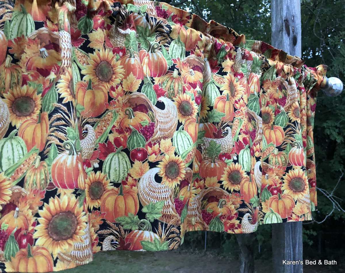 Sunflower Floral Harvest Valance Gourds Cornucopias Autumn Fall Fruit Corn Apple Kitchen Window Curtain Valance