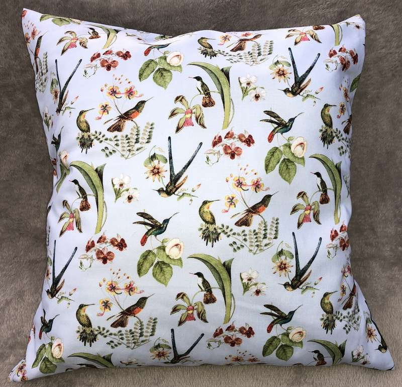 Hummingbirds on Light Blue Accent Pillow Sham Birds Gold Blue Farmhouse Bird Pillow Cover, Handcrafted Pillow Cover