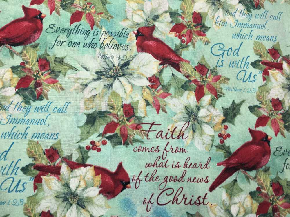 Christmas Religious Bible Verses & Cardinal Bird Faith Church Handcrafted Valance