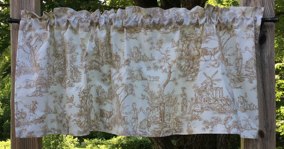 Romantic Toile Dance Churn Rooster Goat Family LIfe Brown Cream Handcrafted Custom Sewn Curtain Valance NEW w10/15
