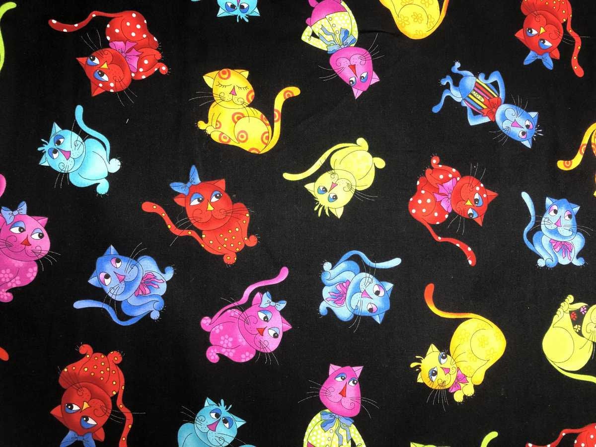 Rainbow Kitty Cat Fabric Kitten Cool Cats Fabric Loralie Designs Pet Toss Black Quilting Cotton Fabric