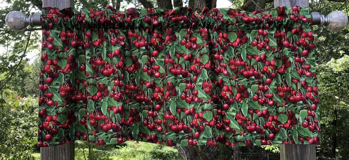 Cherry Valance Red Cherries Green Leaf Summer Fruit Handcrafted Kitchen Curtain Valance
