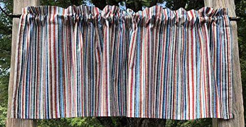 American Road Trip Route 66 Multi Stripe Brown Blue Red Cream Striped RT 66 Handcrafted Curtain Valance
