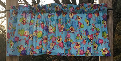 Dog Canine Rainbow Happy Pet Clown Puppy Bubbles Blue Handcrafted Curtain Valance