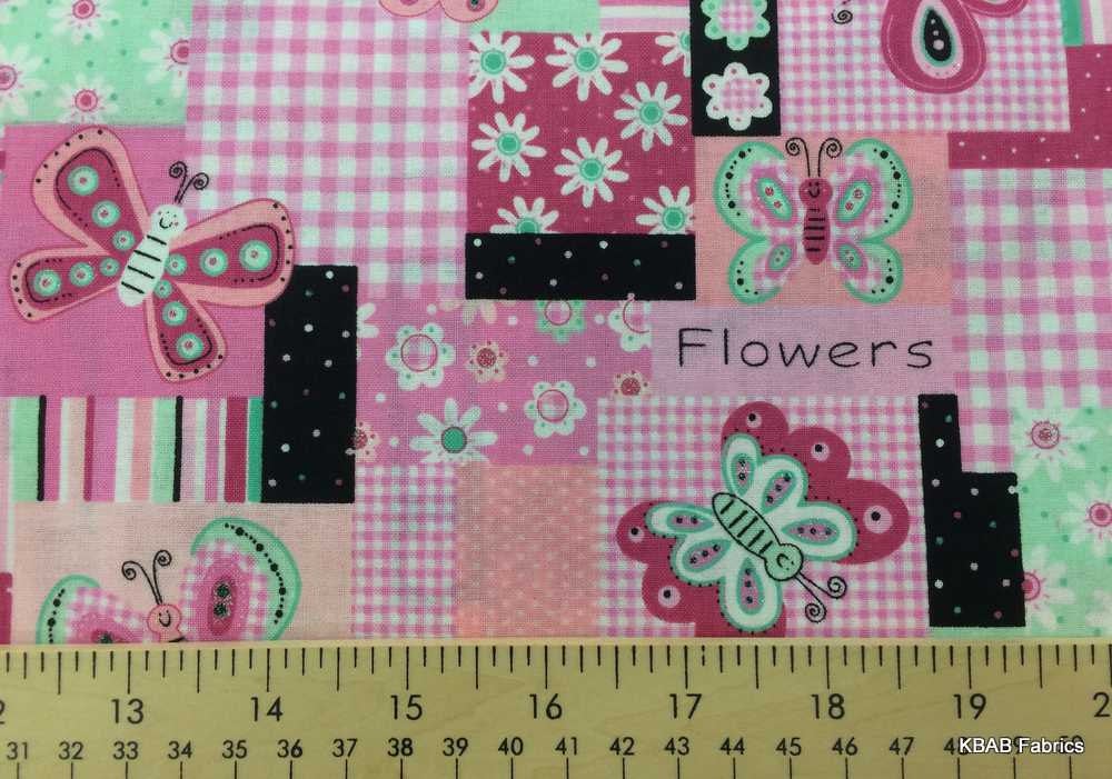 Pink Green Butterfly Patch Stripes Dots Checks Flowers Girls Custom Sewn Curtain Valance