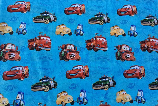 Handcrafted Valance Custom Sewn From Cars Movie Lightning McQueen Blue Fabric
