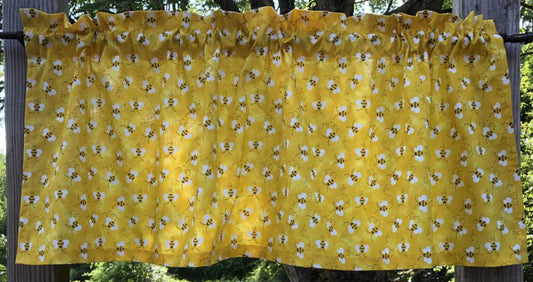 Honey Bees Yellow Bumble Bee Summer Country Farmhouse Kitchen Bath Handcrafted Curtain Valance