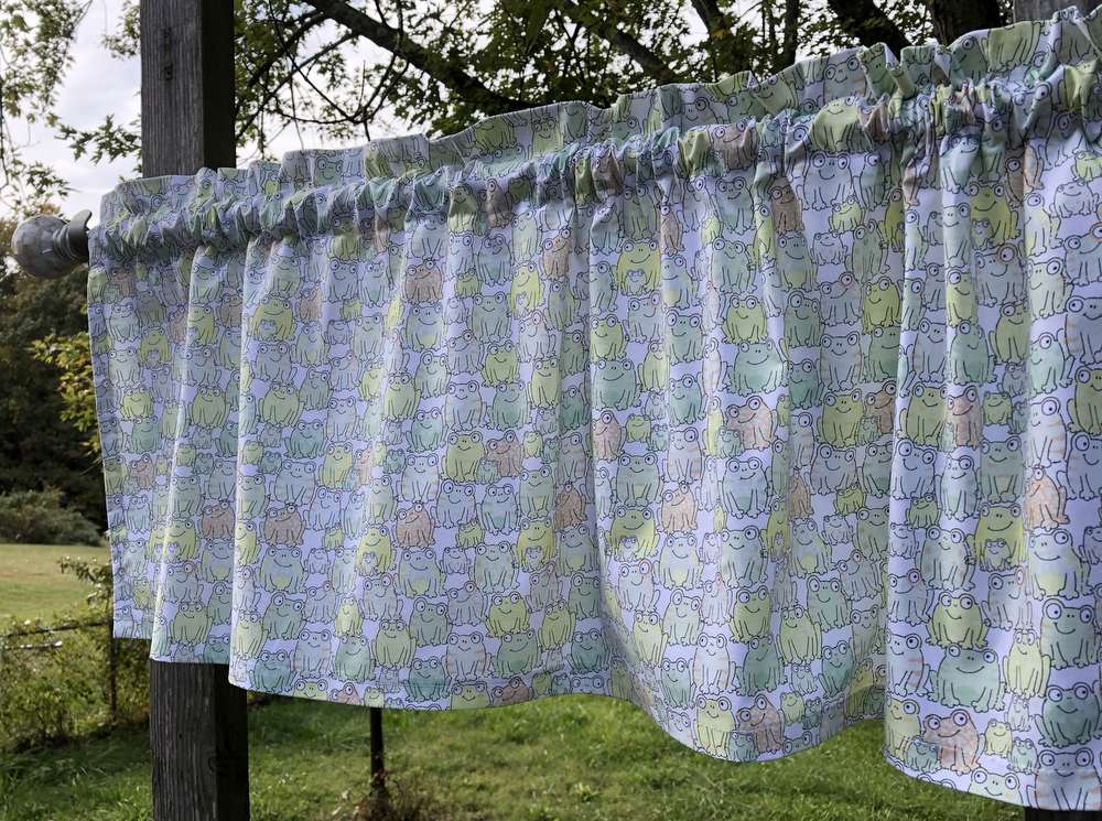 Frogs All Over on White Country Froggy Frog Handcrafted Curtain Valance