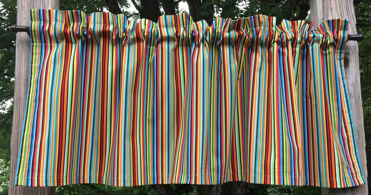 Rainbow Striped Red Blue Green Yellow White Stripes Handcrafted Cotton Lined Curtain Valance