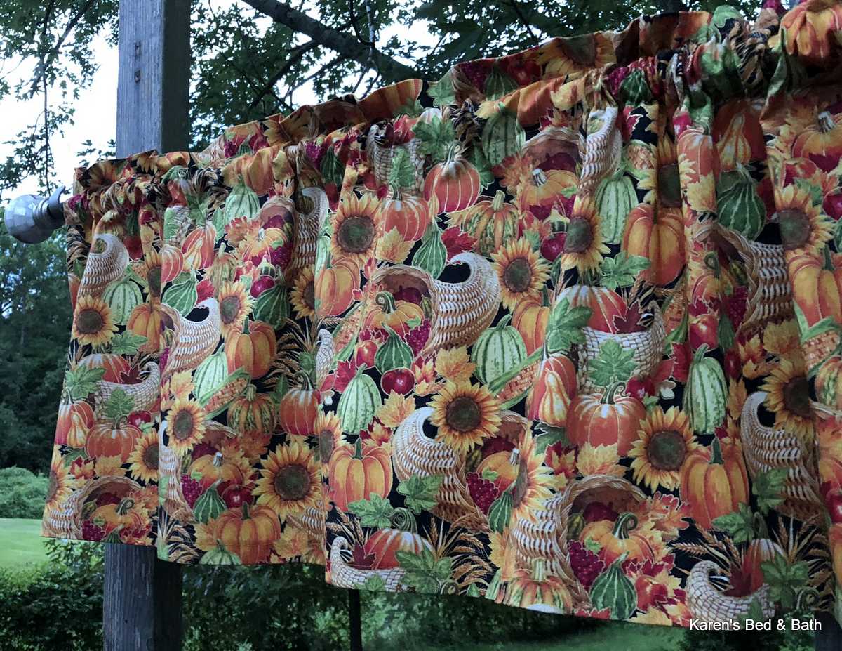 Sunflower Floral Harvest Valance Gourds Cornucopias Autumn Fall Fruit Corn Apple Kitchen Window Curtain Valance