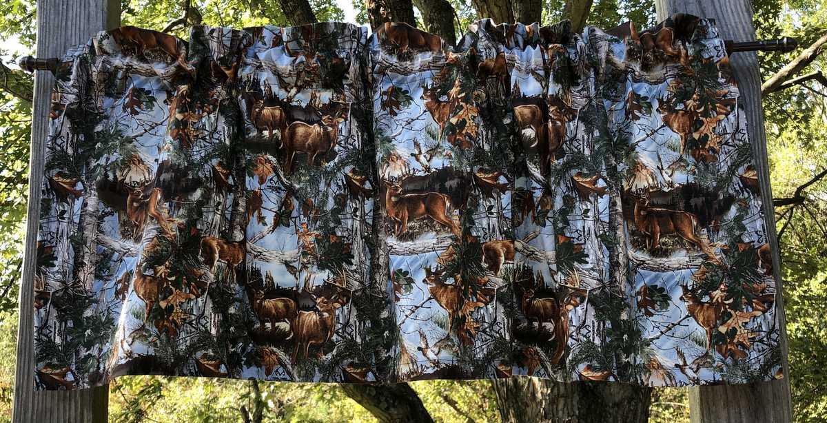 Deer Valance Forest Animal Camouflage Tree Leaves Wildlife Valance Woodland Animals Camo Deer Duck Hunting Lodge Cabin Curtain Valance