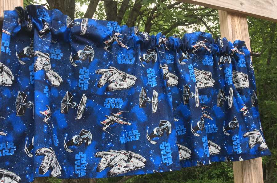 Handcrafted Valance Sewn From Star Wars Universe Space Ship Blue Cotton Fabric