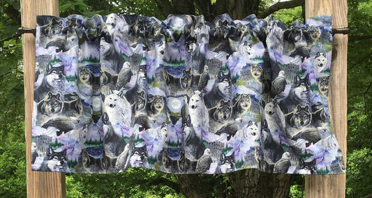 Wolf Eagle Moon Nature Wildlife Woodland Trees Call of the Wild Wolves RV Camper Trailer Handcrafted Kitchen Bath Curtain Valance