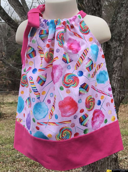 Candy Pillowcase Dress Cupcake Circus Cotton Candy Lollipop Candyland Toddler Baby Birthday Party Dress 6-12 Month Ready to Ship