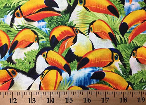 Large Colorful Toucan Birds Tropical Waterfall Green Leaf Handcrafted Curtain Valance