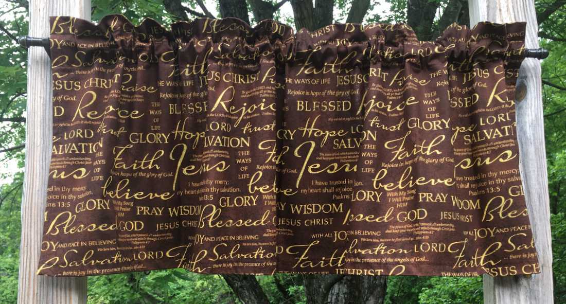 Christian Faith Brown & Gold Religious Bible Verses Handcrafted Curtain Valance