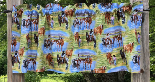 Western Cowboy Cowgirl Horse Ranch Scenic Pony Cowhand Cowpoke Horseback Rancher Equine Handcrafted Curtain Valance