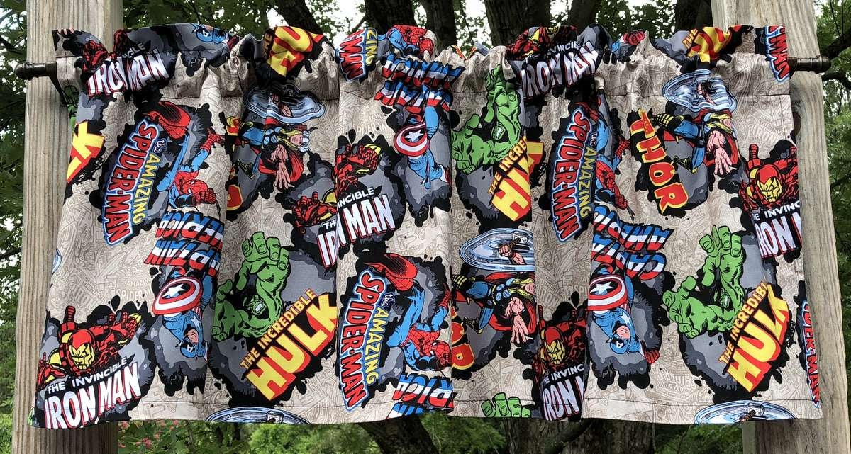Super Hero Valance Sewn From Thor Hulk Captain America Handmade Marvel Avengers Superhero Cotton Fabric