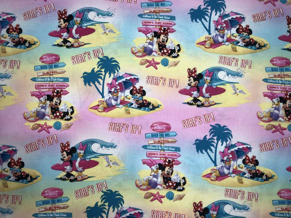 Curtain Valance Beach Surf Sewn From Disney Minnie Mouse Daisy Duck Pink Blue Yellow Rainbow Fabric
